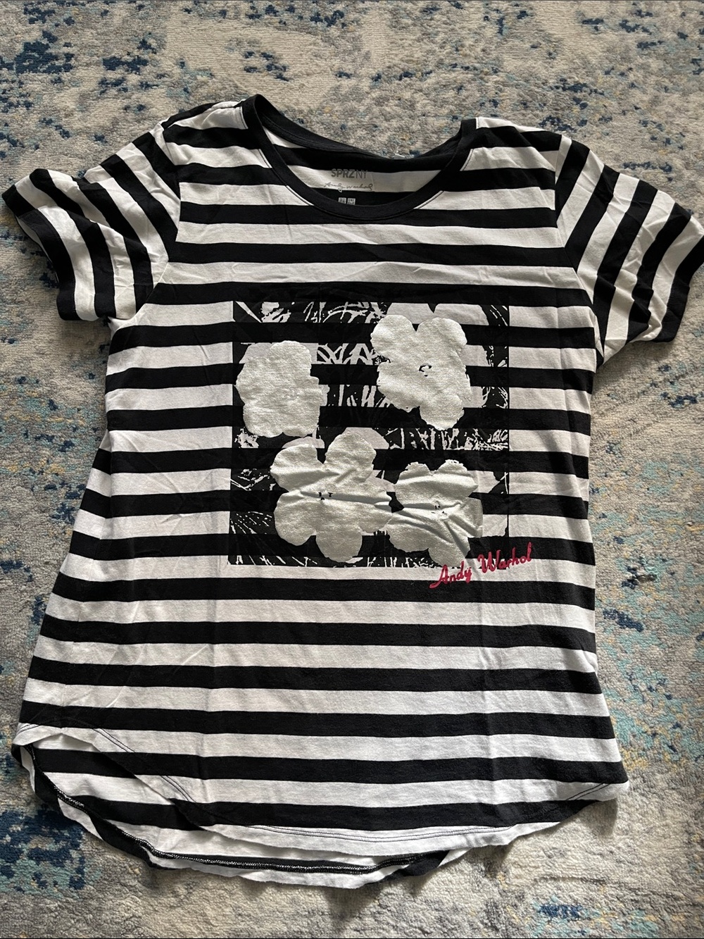 NWOT Andy Warhol stripe tee with artwork size  M